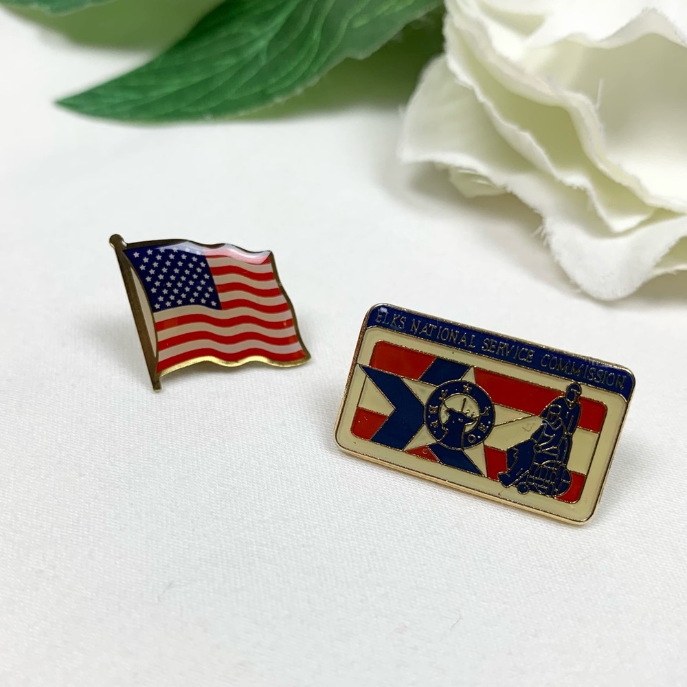 Vintage American Flag + Elks National Service Pin